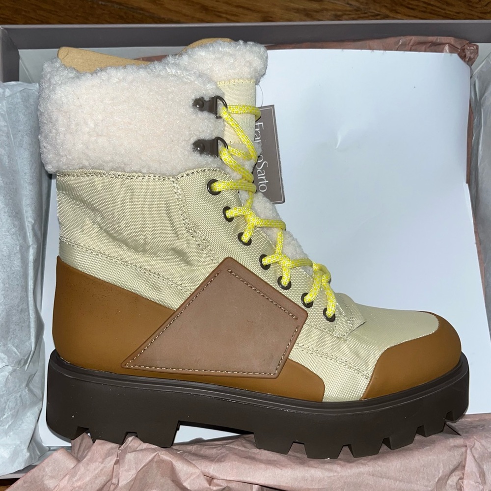 Franco Sarto Beige Balin Hike Boots With Shearling Collar Women’s Size 7.5 - Picture 2 of 7